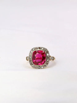 Bague ancienne diamants rubis synthétique - Castafiore