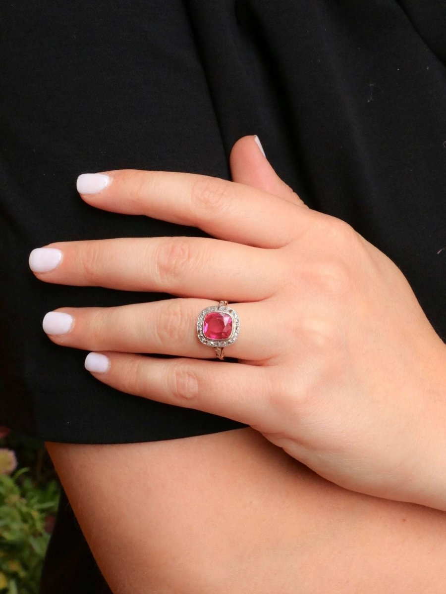 Bague ancienne diamants rubis synthétique - Castafiore
