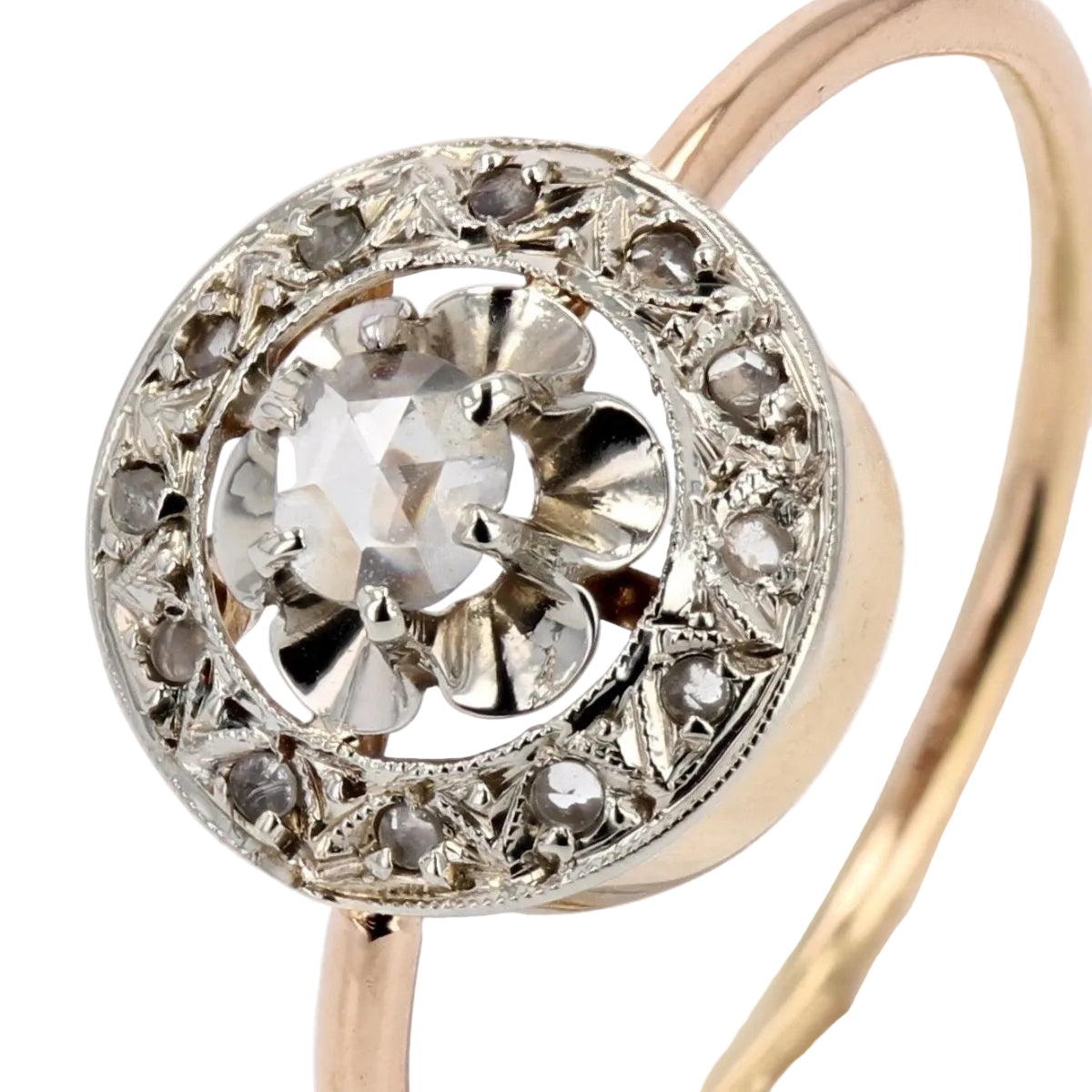 Bague ancienne diamants taillés en rose ronde - Castafiore