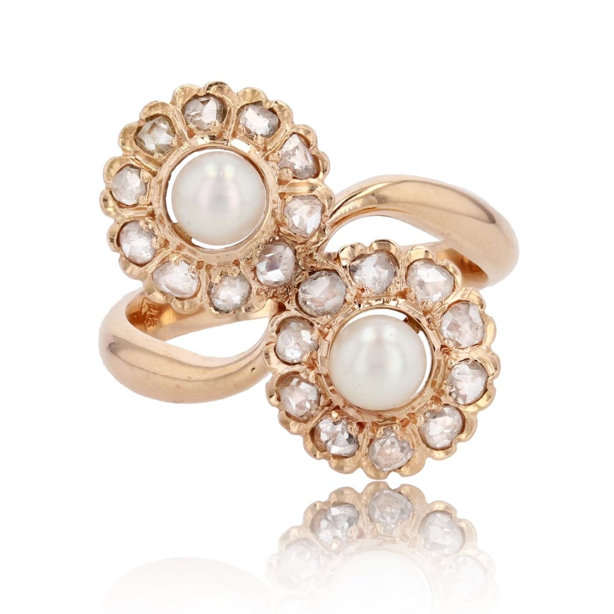 Bague ancienne duo marguerites perles diamants - Castafiore
