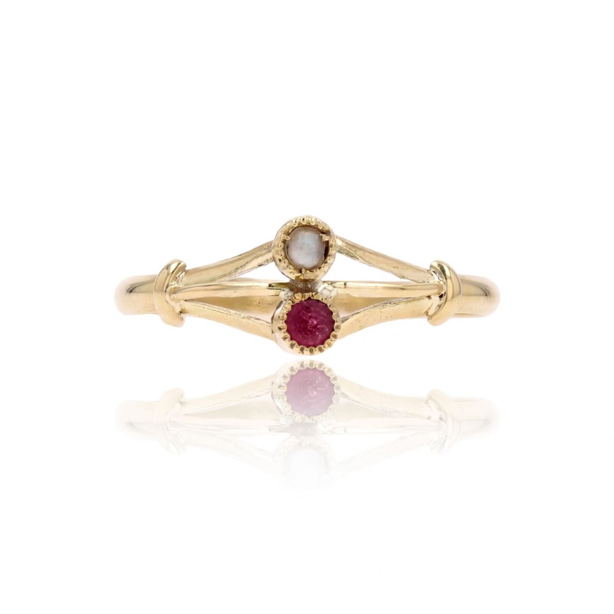 Bague ancienne duo perle fine grenat - Castafiore