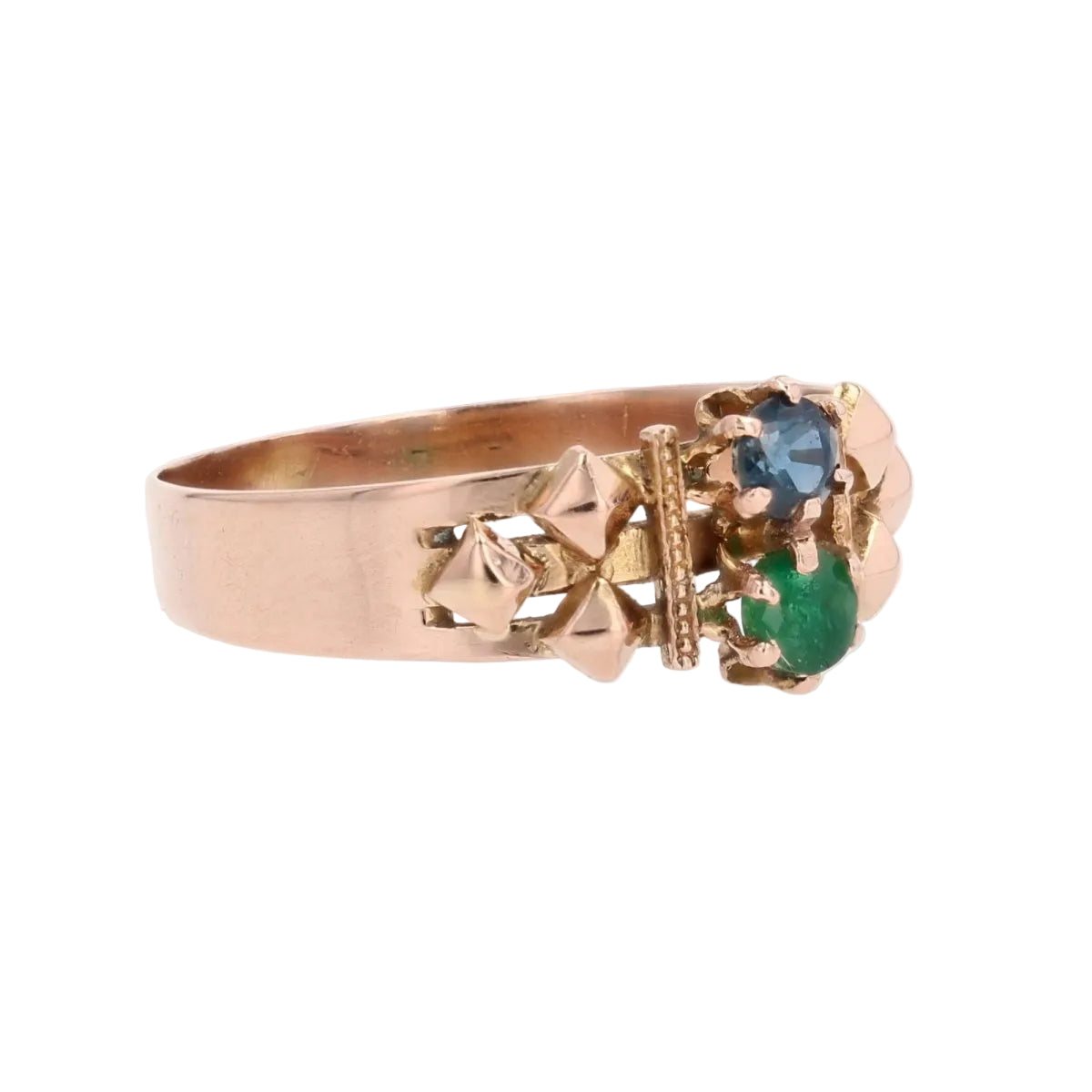 Bague ANCIENNE Émeraude saphir en or rose - Castafiore