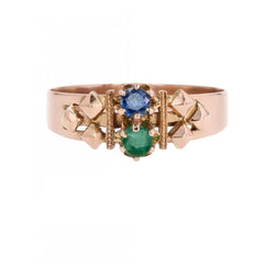 Bague ANCIENNE Émeraude saphir en or rose - Castafiore