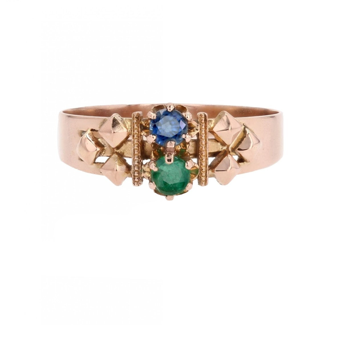 Bague ANCIENNE Émeraude saphir en or rose - Castafiore