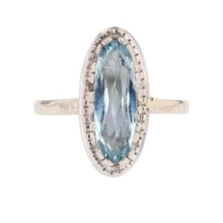 Bague ancienne en or blanc et aigue - marine - Castafiore