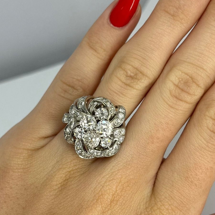 Bague ANCIENNE en or blanc et platine diamants - Castafiore