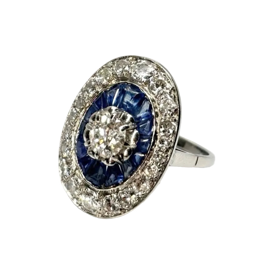 Bague ANCIENNE en or blanc saphirs et diamants - Castafiore
