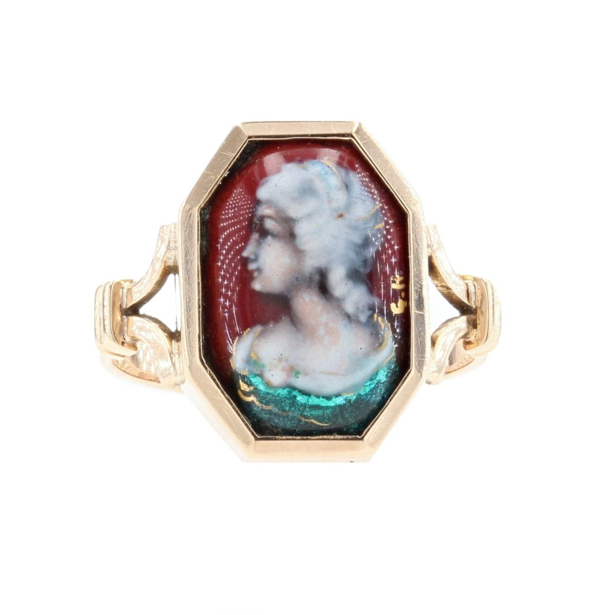 Bague ancienne en or et émail de Limoges - Castafiore