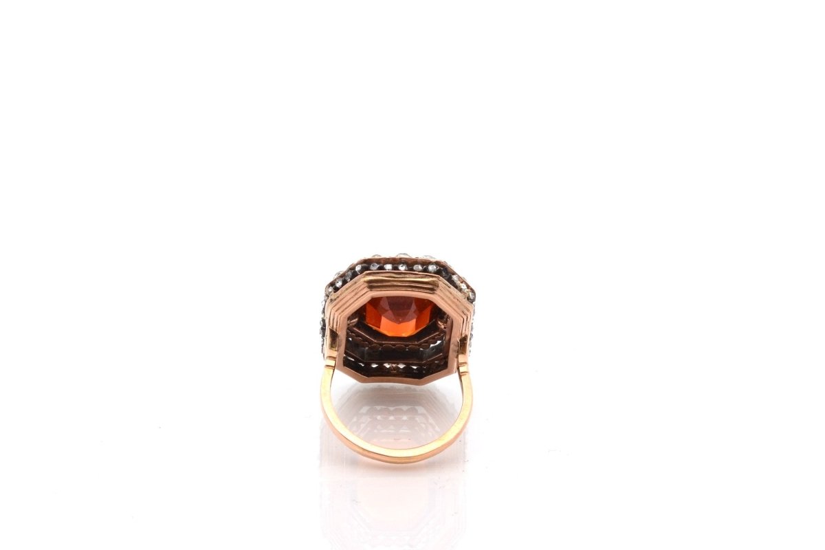 Ring antique citrine of 7.70cts and diamonds