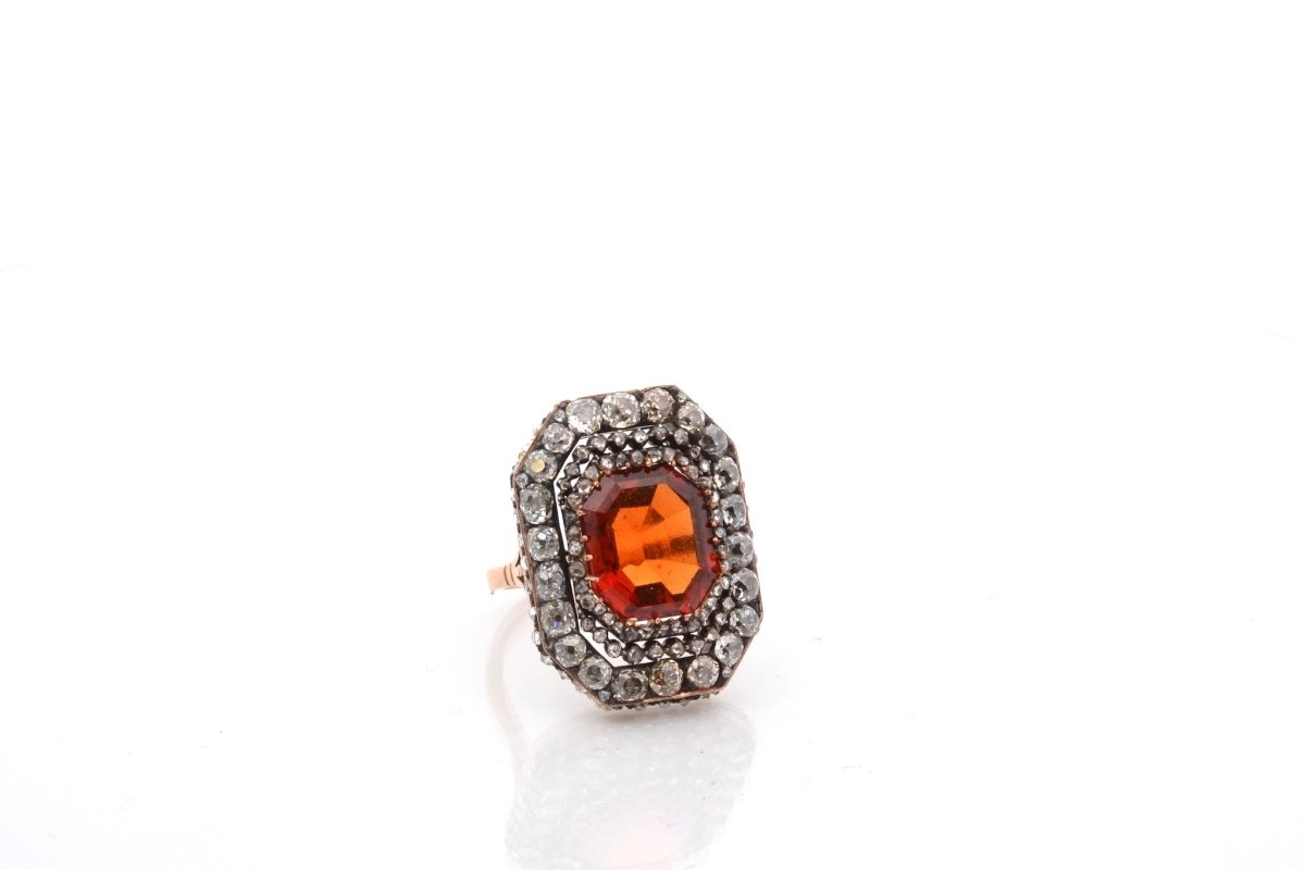 Ring antique citrine of 7.70cts and diamonds