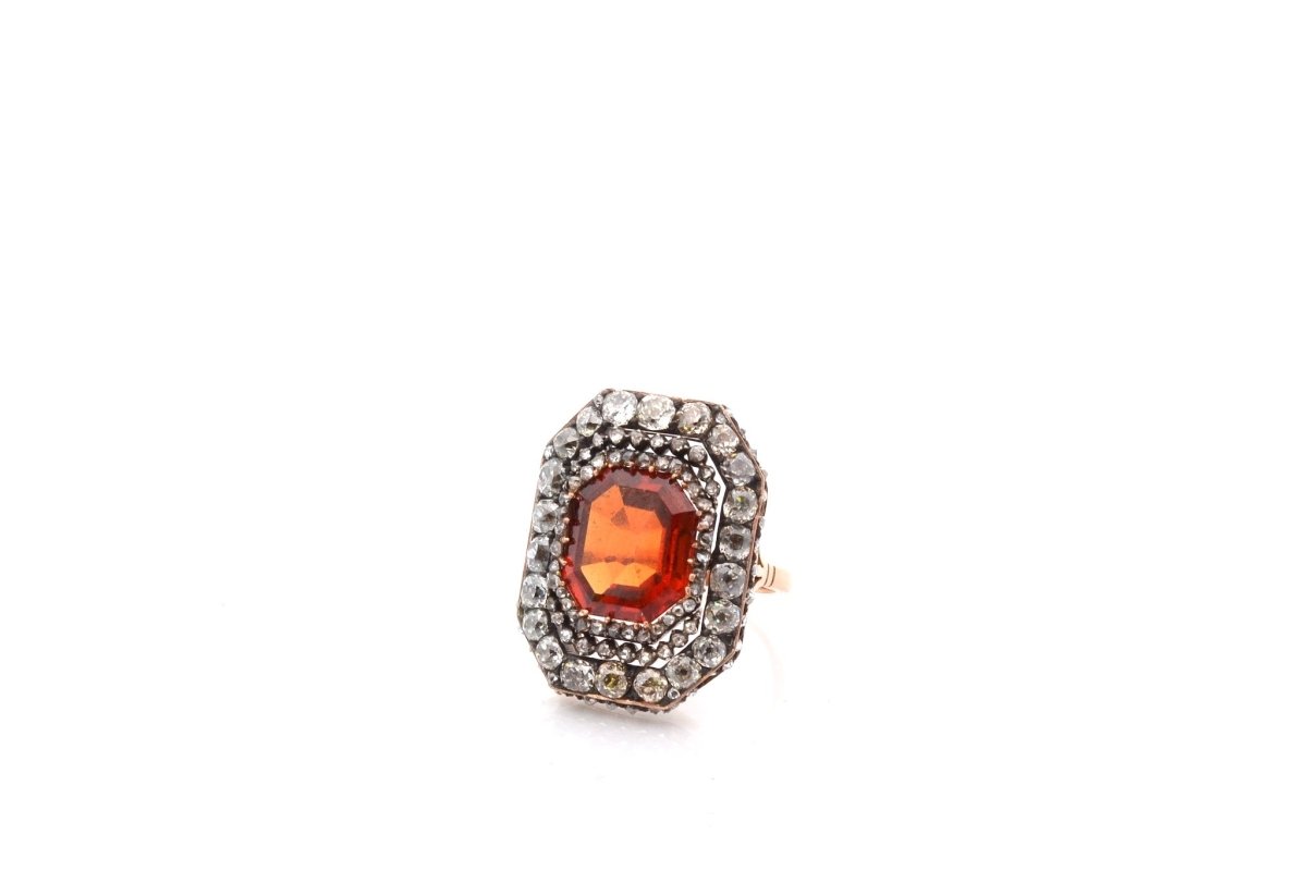 Ring antique citrine of 7.70cts and diamonds