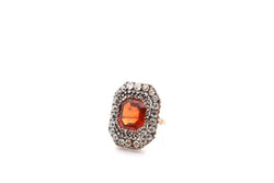 Ring antique citrine of 7.70cts and diamonds