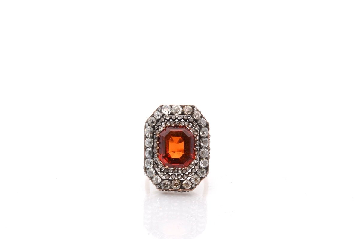 Ring antique citrine of 7.70cts and diamonds