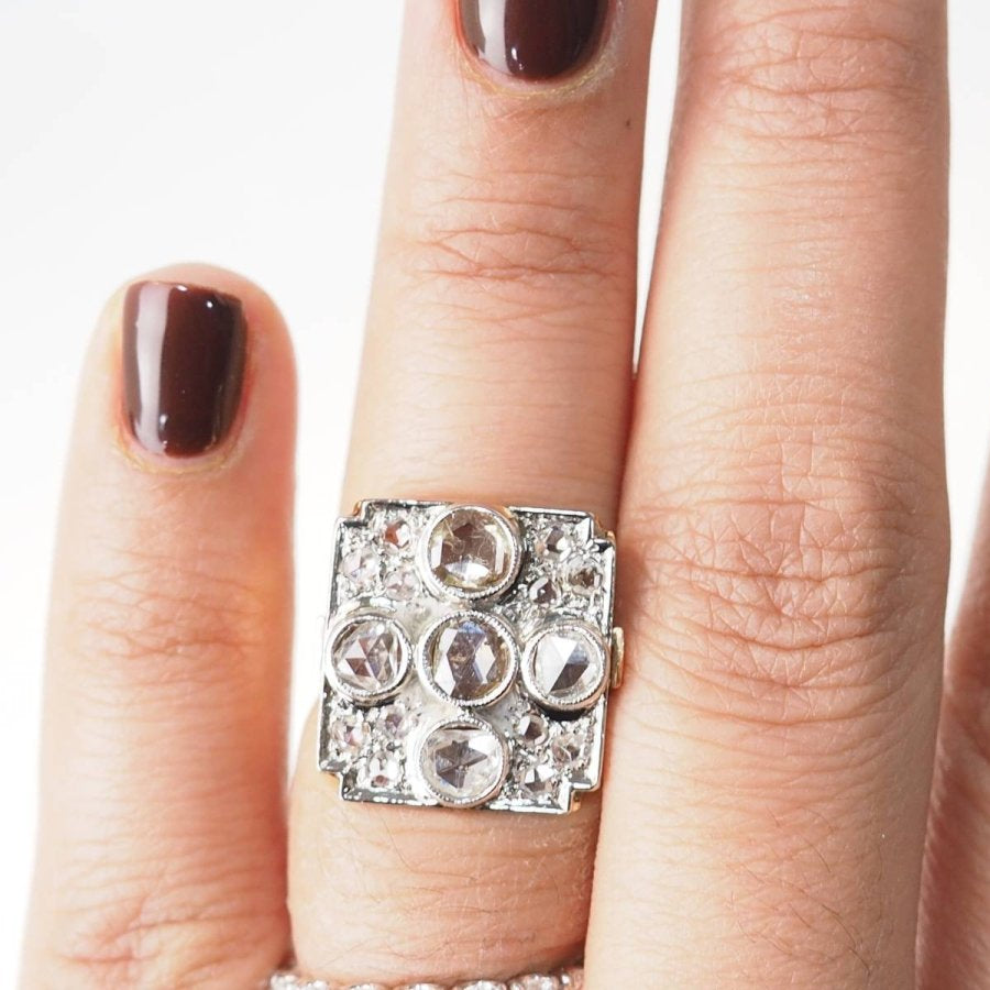 Bague ancienne en or jaune et platine avec diamants - Castafiore