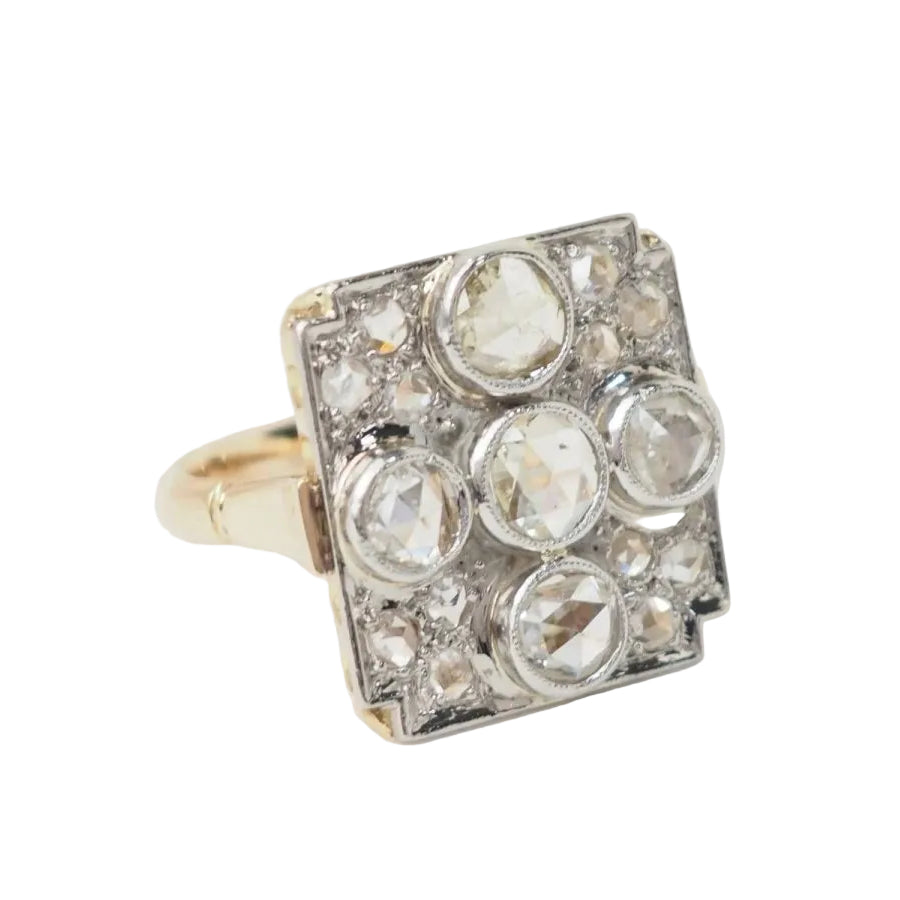 Bague ancienne en or jaune et platine avec diamants - Castafiore