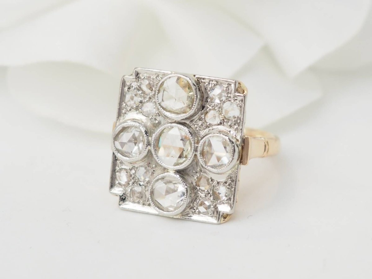 Bague ancienne en or jaune et platine avec diamants - Castafiore