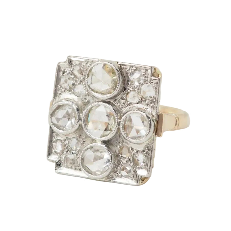 Bague ancienne en or jaune et platine avec diamants - Castafiore