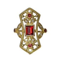 Bague ancienne en or jaune grenats et diamants - Castafiore