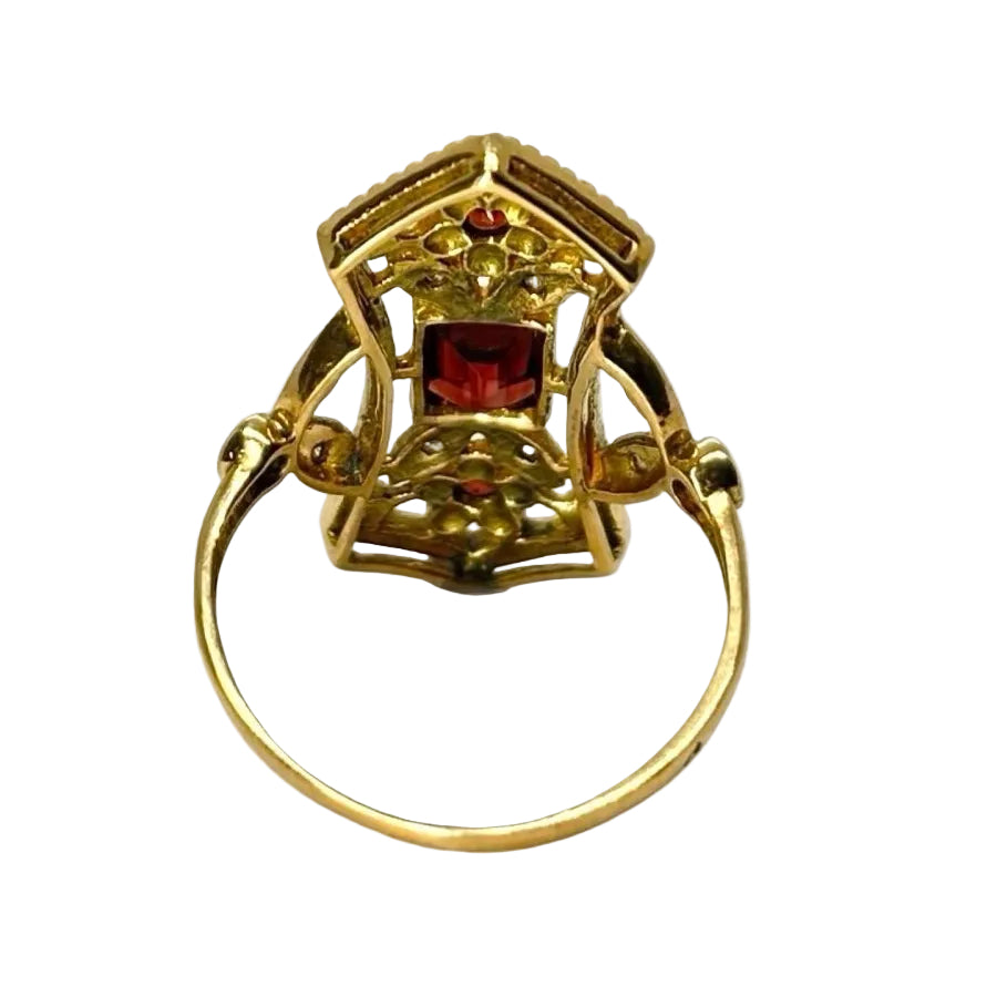 Bague ancienne en or jaune grenats et diamants - Castafiore