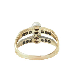 Bague ancienne en or jaune, perles de culture et diamants - Castafiore