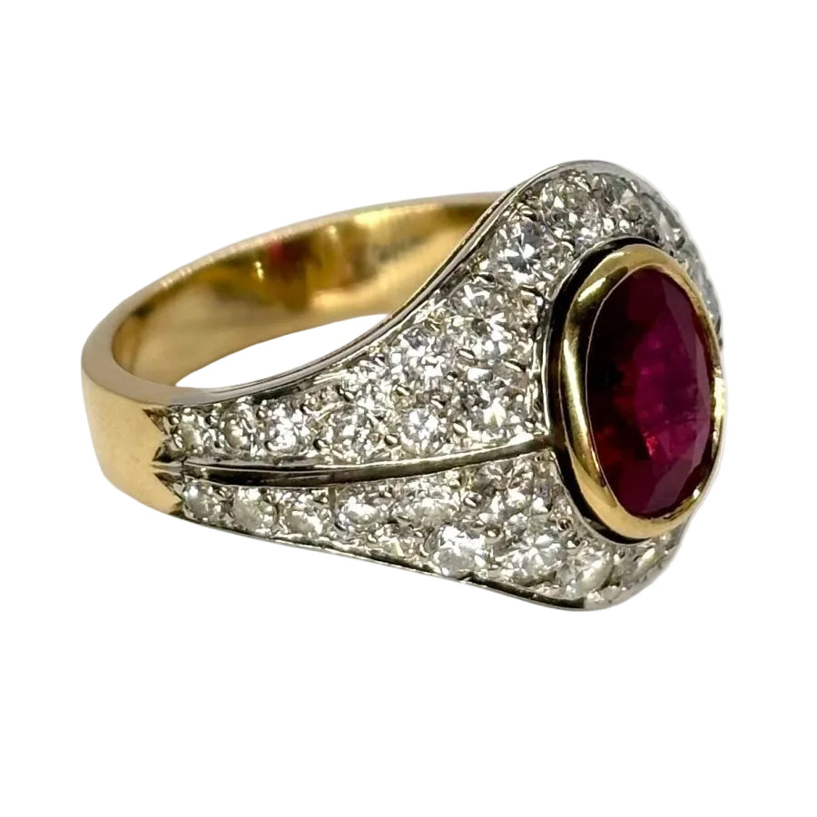 Bague ANCIENNE en or jaune rubis et diamants - Castafiore