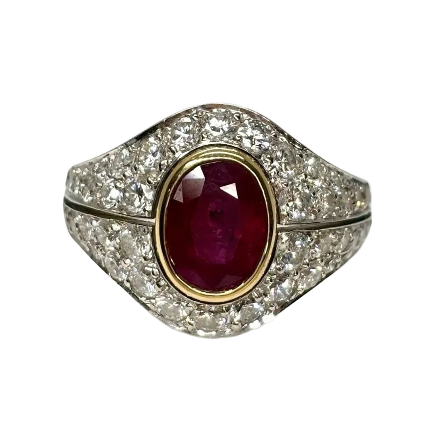 Bague ANCIENNE en or jaune rubis et diamants - Castafiore