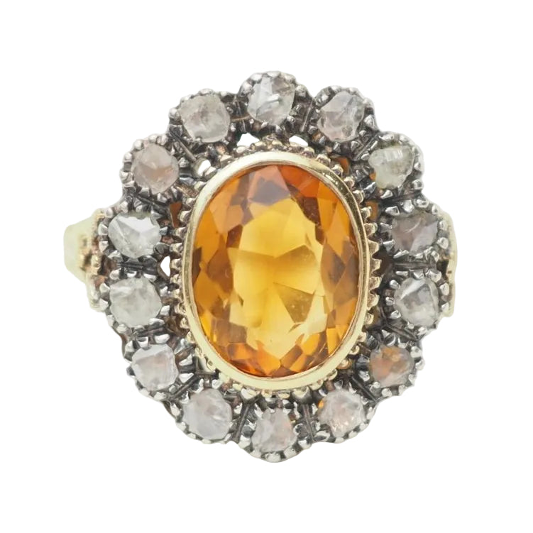 Bague ancienne en or jaune, topaze et diamants - Castafiore