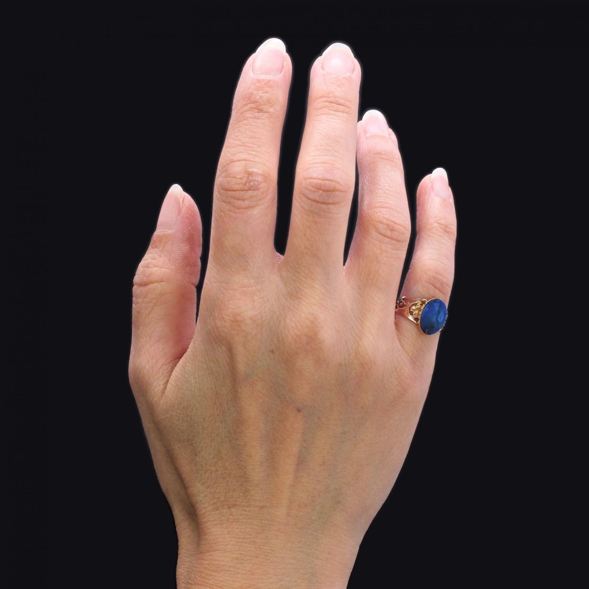 Bague ANCIENNE en or rose et lapis - lazuli - Castafiore