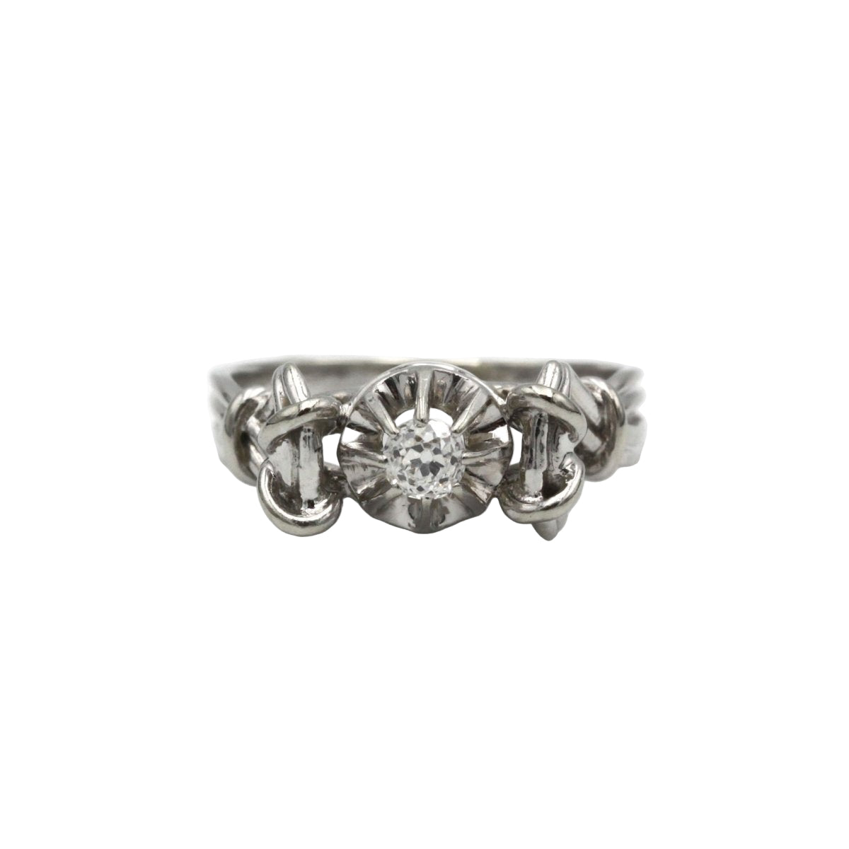 Bague ANCIENNE entrelacs en or blanc et diamant - Castafiore