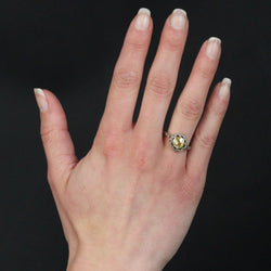 Bague ancienne fleur saphir jaune et diamants - Castafiore