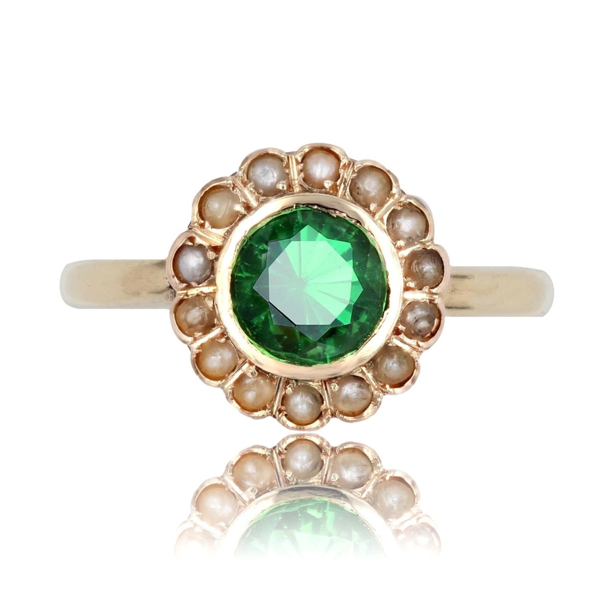 Bague ancienne grenat vert et perles fines - Castafiore