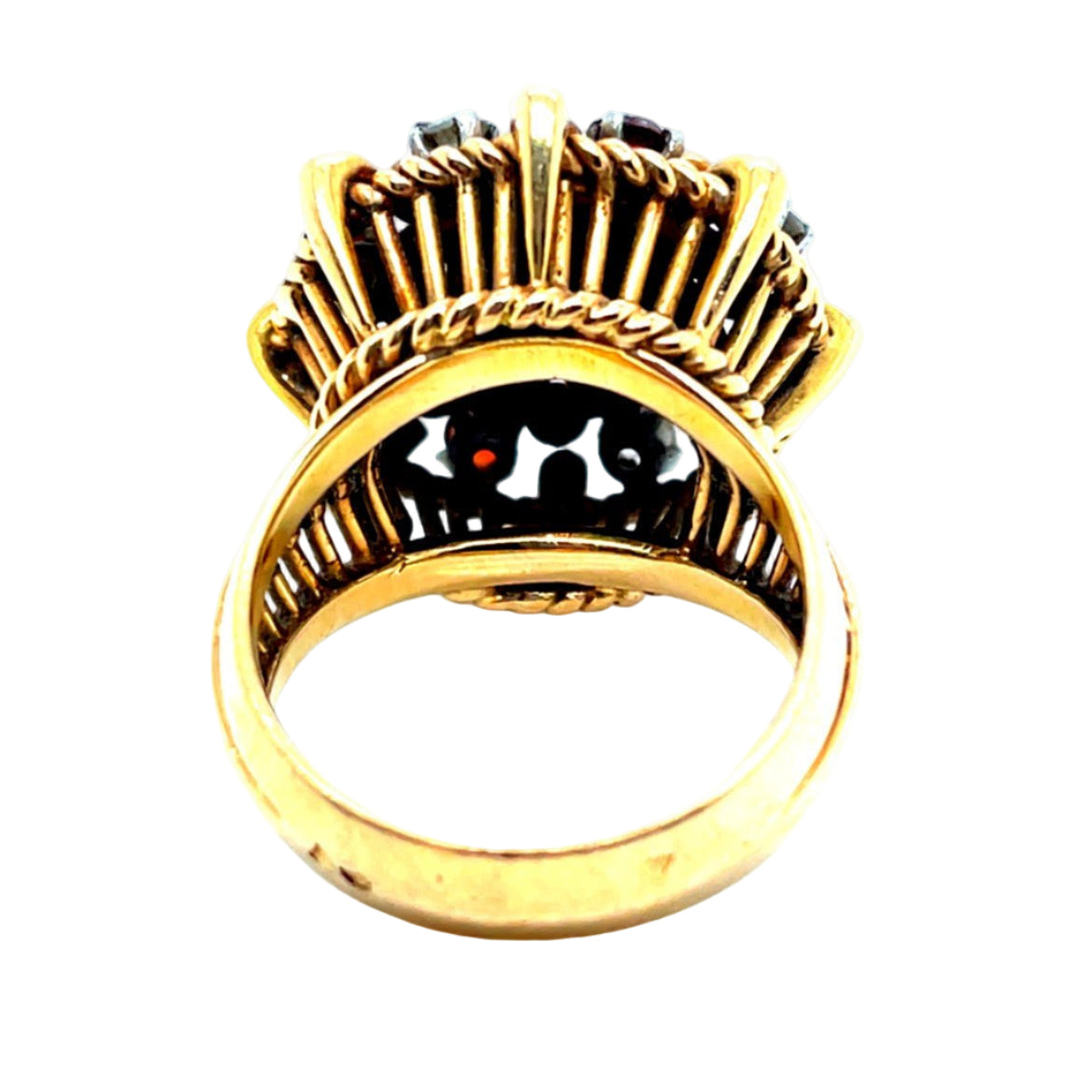Bague ANCIENNE Grenats diamants en or jaune et platine - Castafiore