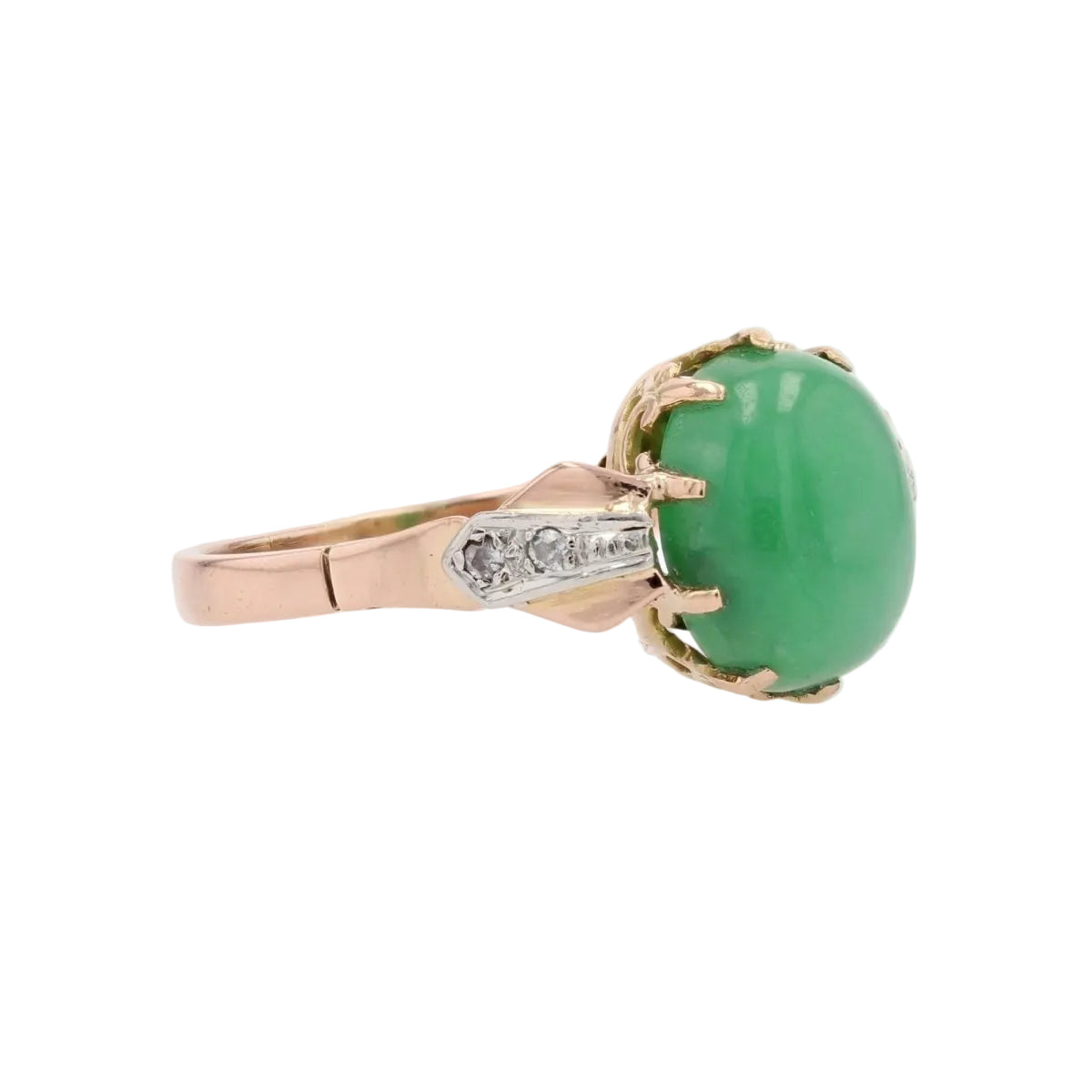 Bague ANCIENNE Jade et diamants en or rose et platine - Castafiore