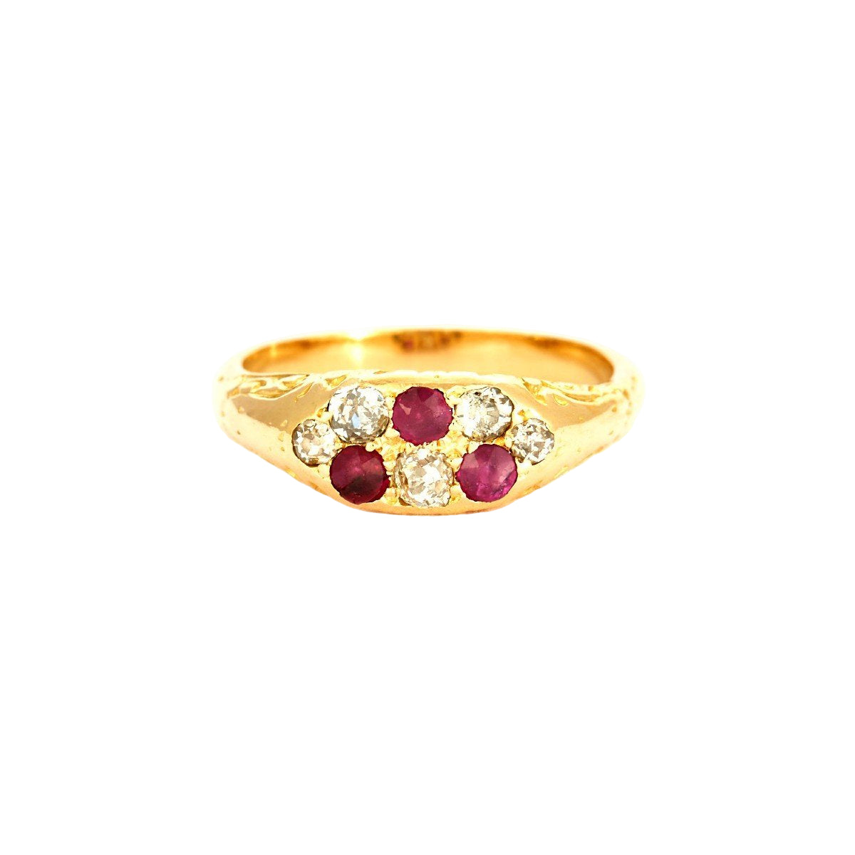 Bague ANCIENNE Jarretière en or jaune rubis et diamants - Castafiore
