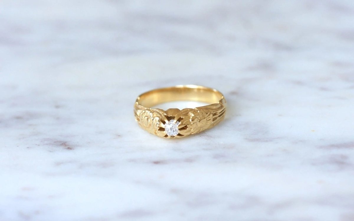 Bague ancienne jonc fleur diamant - Castafiore
