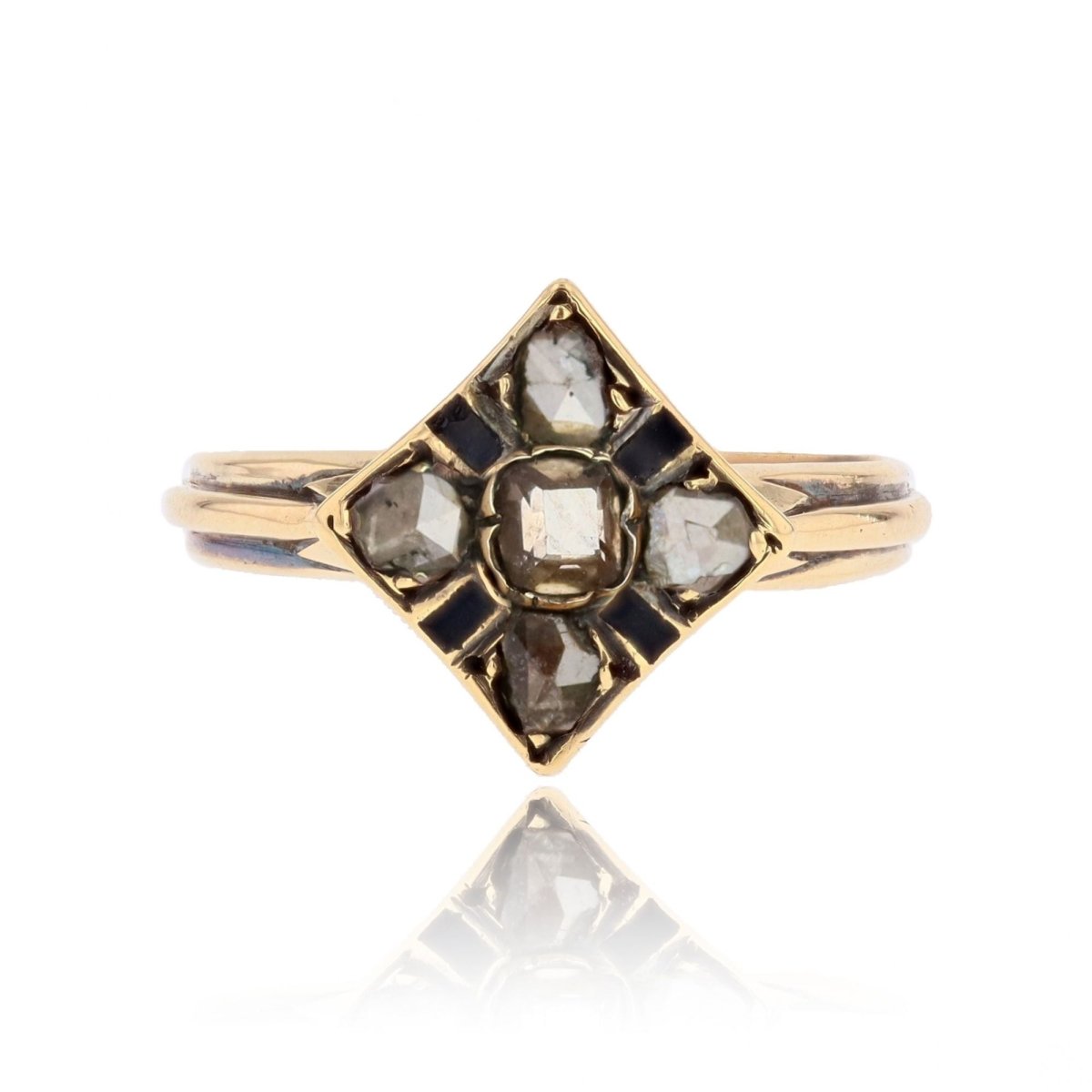 Bague ancienne losange en or jaune et diamants - Castafiore