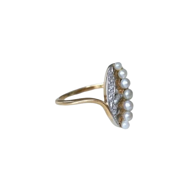 Bague Ancienne Muguet Perles et Diamants - Castafiore