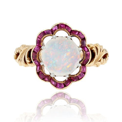 Bague ancienne opale et rubis calibrés - Castafiore