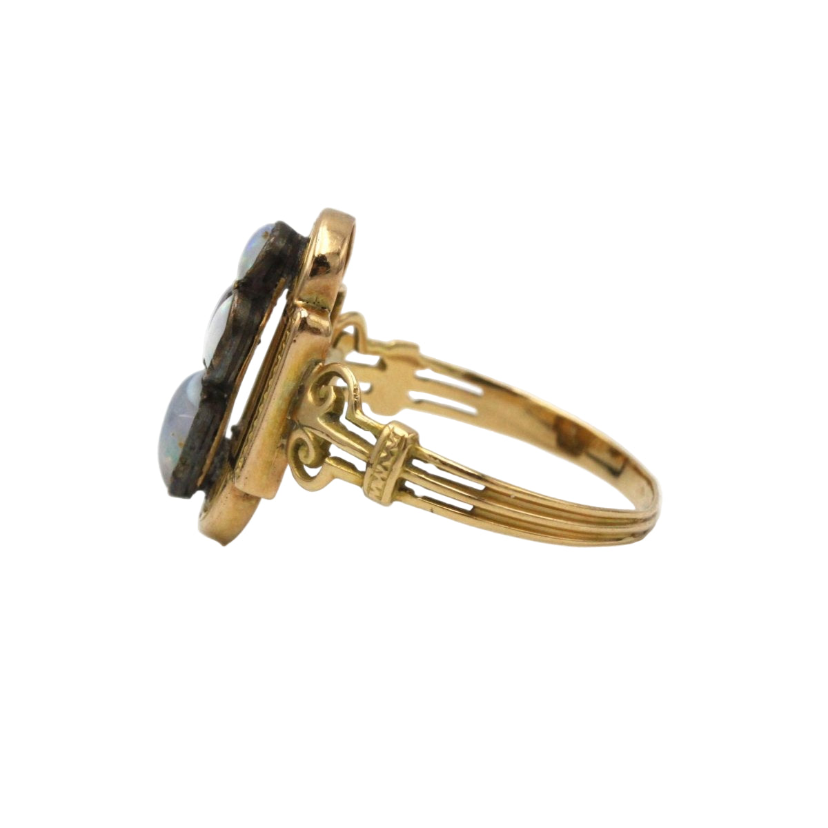 Bague Ancienne - Or jaune, Argent & Opales - Castafiore