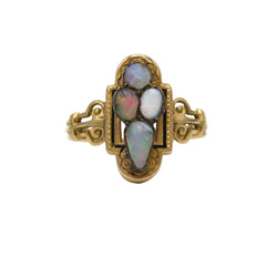 Bague Ancienne - Or jaune, Argent & Opales - Castafiore