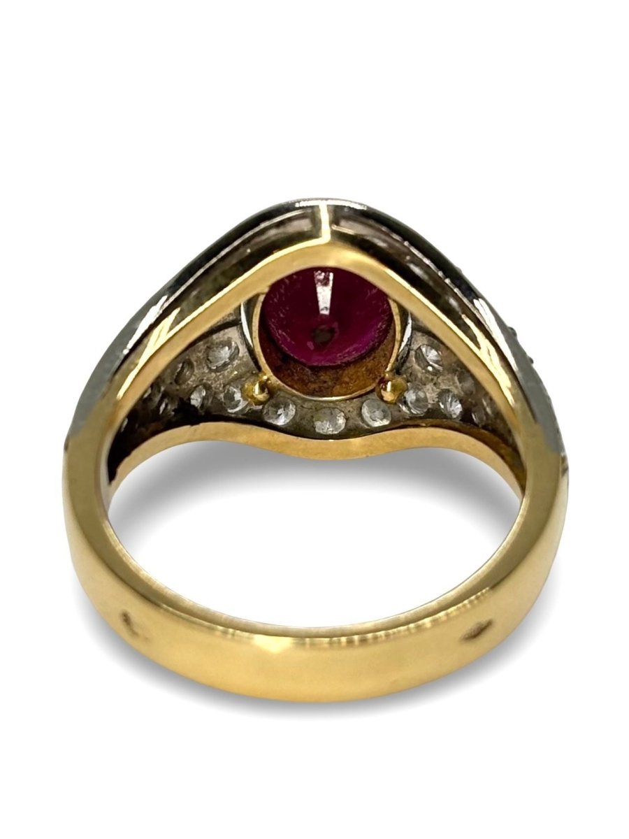 Bague ancienne or jaune rubis 1,5 ct et diamants 1 ct - Castafiore