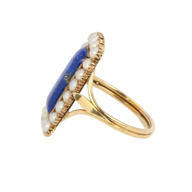 Bague ancienne or lapis - lazuli perles fines - Castafiore