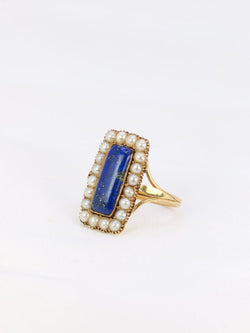 Bague ancienne or lapis - lazuli perles fines - Castafiore