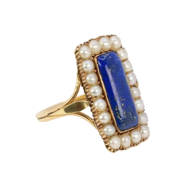 Bague ancienne or lapis - lazuli perles fines - Castafiore