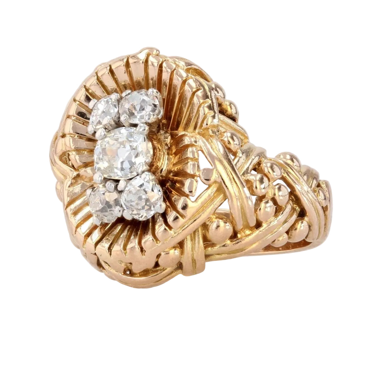 Bague ancienne or tressé et diamants - Castafiore
