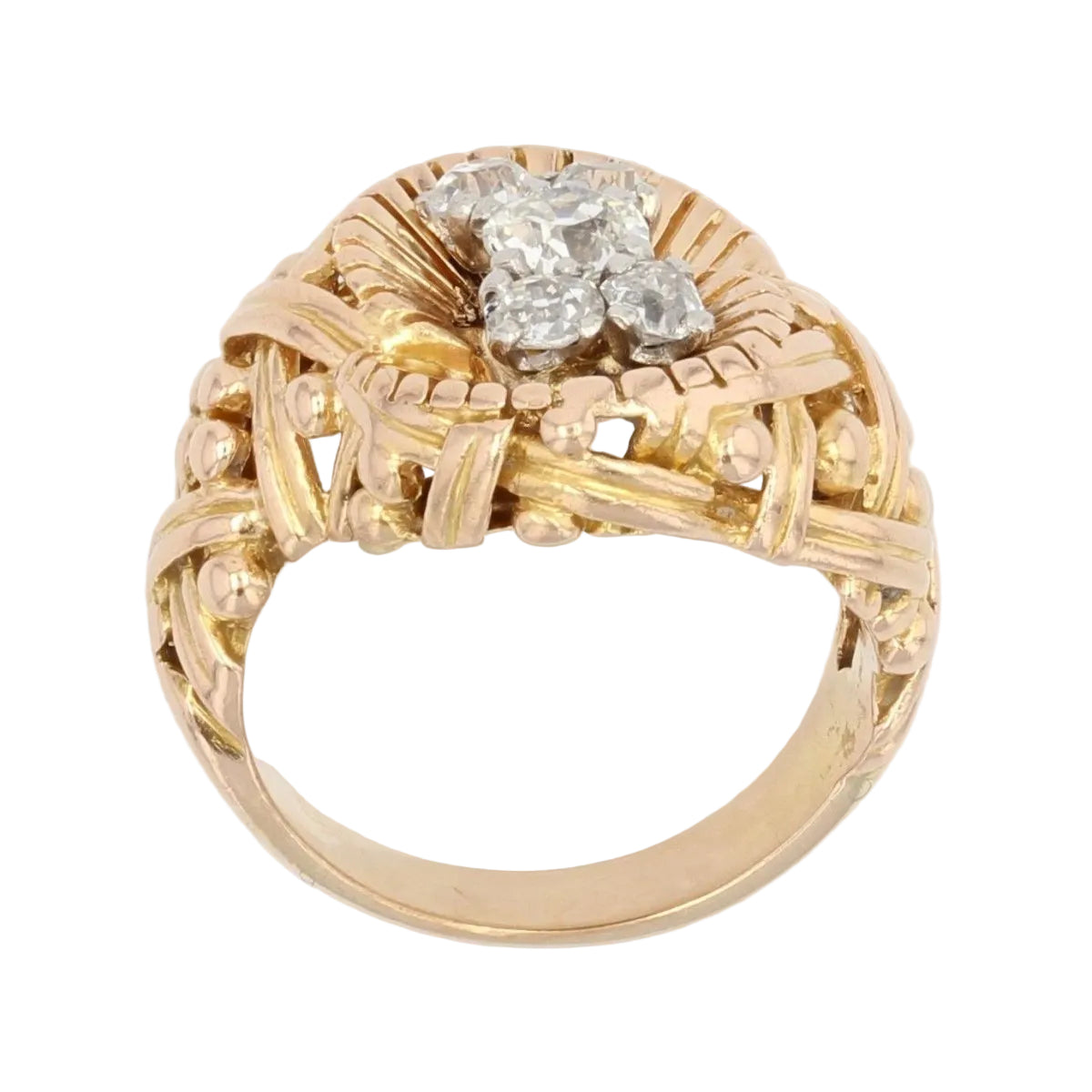 Bague ancienne or tressé et diamants - Castafiore