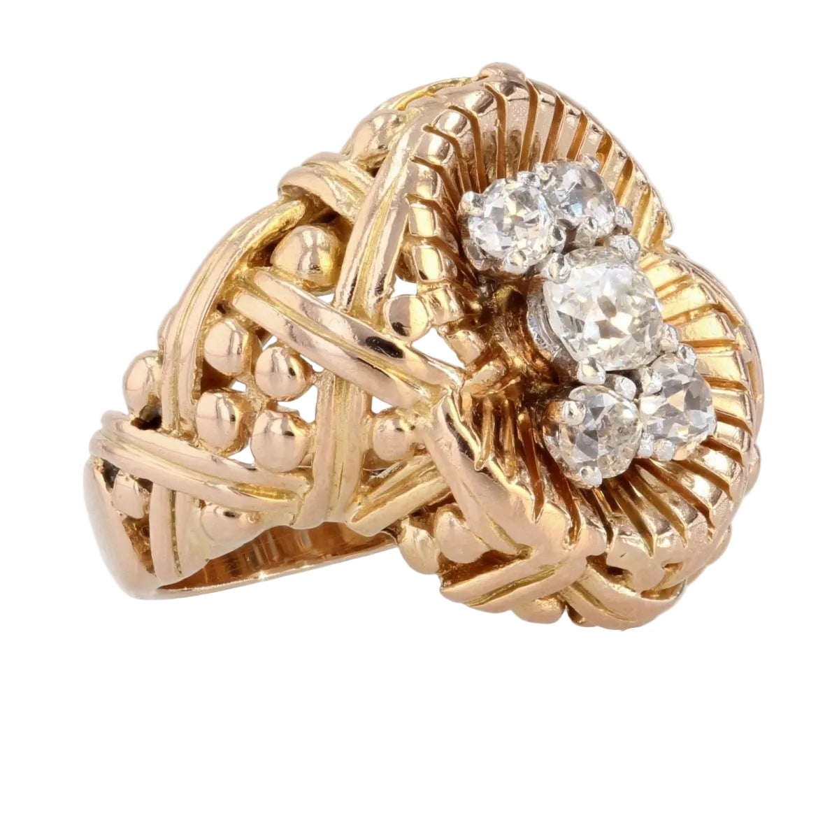 Bague ancienne or tressé et diamants - Castafiore