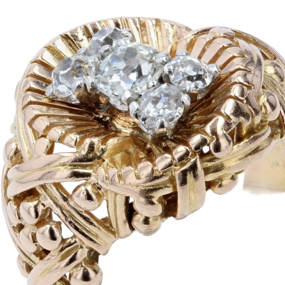 Bague ancienne or tressé et diamants - Castafiore