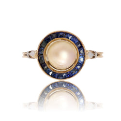 Bague ancienne perle saphirs calibrés - Castafiore