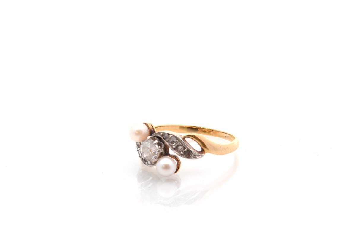 Bague ANCIENNE Perles de culture et diamants en or jaune - Castafiore